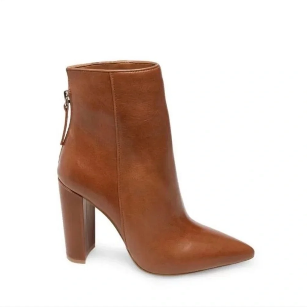 Steve Madden Trista Cognac Leather Pointed Toe Heeled Boots Booties Size 9
